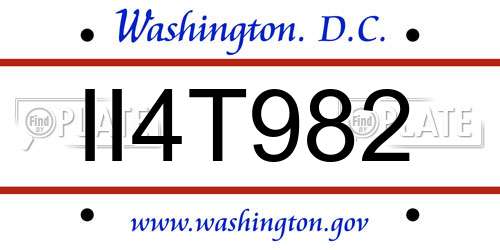 II4T982 District Of Columbia License Plate