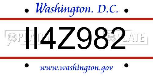 II4Z982 District Of Columbia License Plate