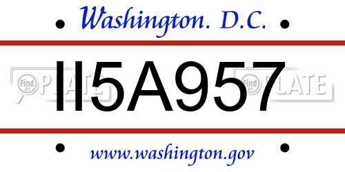 II5A957 District Of Columbia License Plate