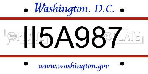II5A987 District Of Columbia License Plate