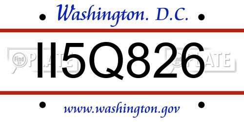 II5Q826 District Of Columbia License Plate