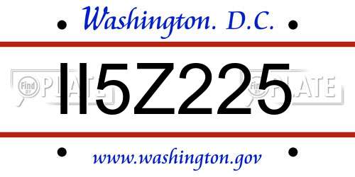 II5Z225 District Of Columbia License Plate
