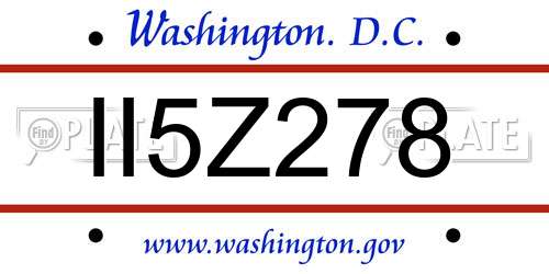 II5Z278 District Of Columbia License Plate