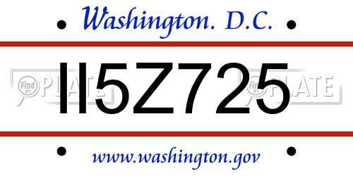 II5Z725 District Of Columbia License Plate