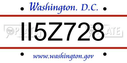 II5Z728 District Of Columbia License Plate