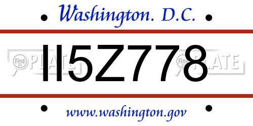 II5Z778 District Of Columbia License Plate