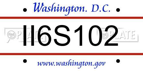 II6S102 District Of Columbia License Plate