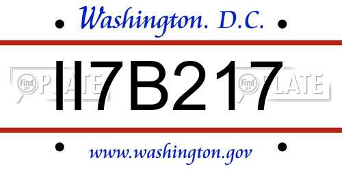 II7B217 District Of Columbia License Plate
