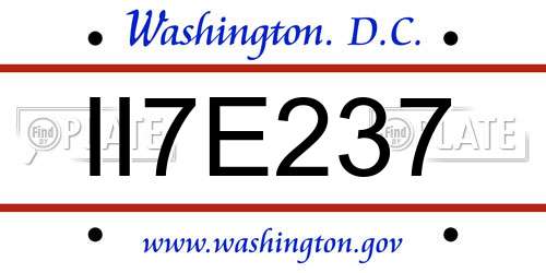 II7E237 District Of Columbia License Plate