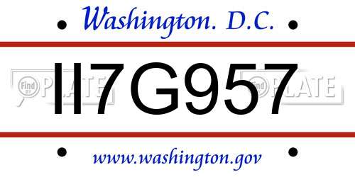 II7G957 District Of Columbia License Plate