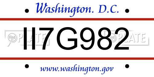 II7G982 District Of Columbia License Plate