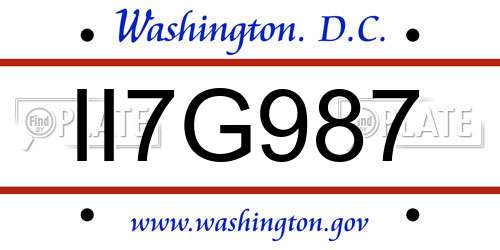 II7G987 District Of Columbia License Plate