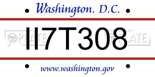 II7T308 District Of Columbia License Plate
