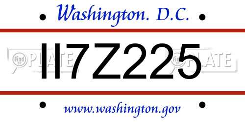 II7Z225 District Of Columbia License Plate