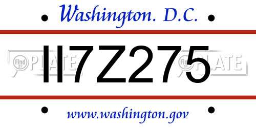 II7Z275 District Of Columbia License Plate