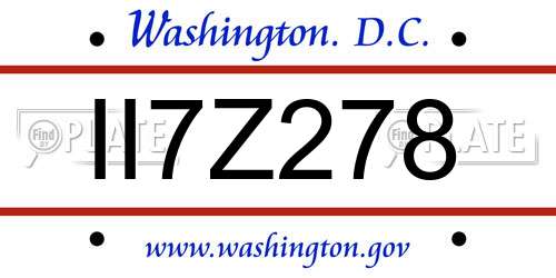 II7Z278 District Of Columbia License Plate