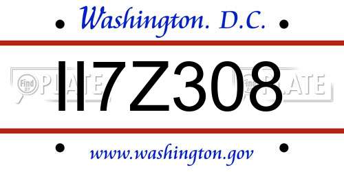 II7Z308 District Of Columbia License Plate