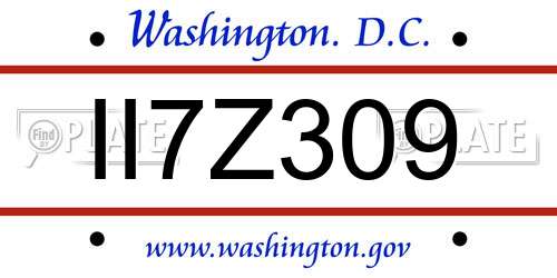II7Z309 District Of Columbia License Plate