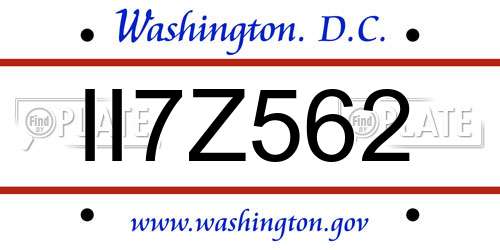II7Z562 District Of Columbia License Plate