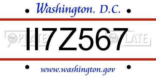 II7Z567 District Of Columbia License Plate
