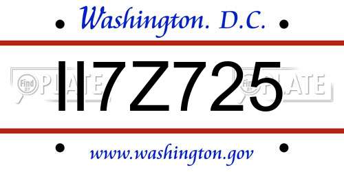 II7Z725 District Of Columbia License Plate