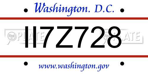 II7Z728 District Of Columbia License Plate