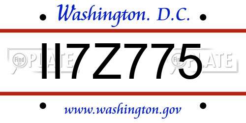 II7Z775 District Of Columbia License Plate