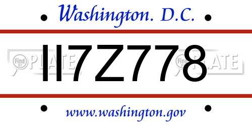 II7Z778 District Of Columbia License Plate