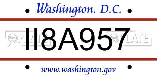 II8A957 District Of Columbia License Plate