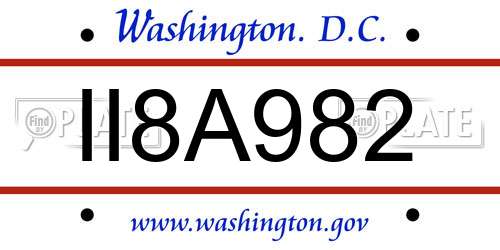 II8A982 District Of Columbia License Plate