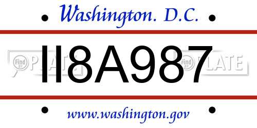 II8A987 District Of Columbia License Plate