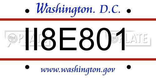 II8E801 District Of Columbia License Plate