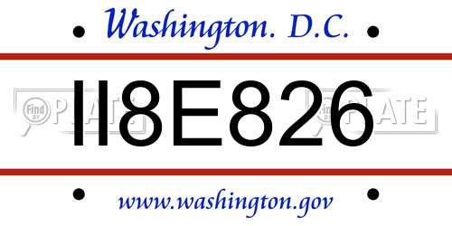 II8E826 District Of Columbia License Plate