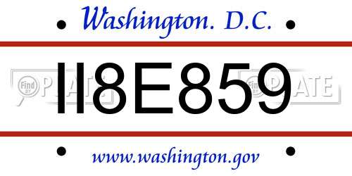 II8E859 District Of Columbia License Plate