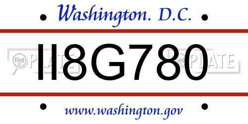 II8G780 District Of Columbia License Plate