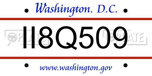II8Q509 District Of Columbia License Plate