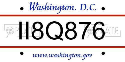 II8Q876 District Of Columbia License Plate