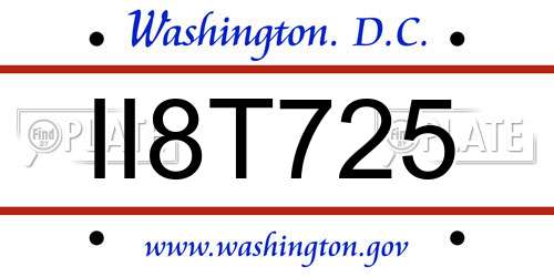 II8T725 District Of Columbia License Plate