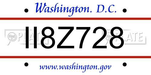 II8Z728 District Of Columbia License Plate