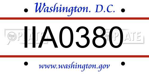 IIA0380 District Of Columbia License Plate