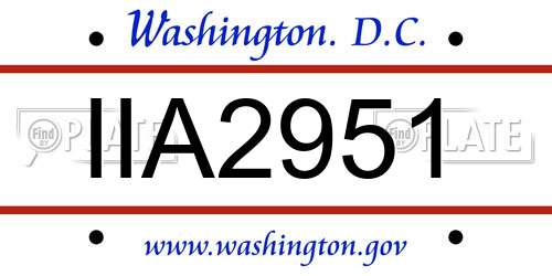 IIA2951 District Of Columbia License Plate