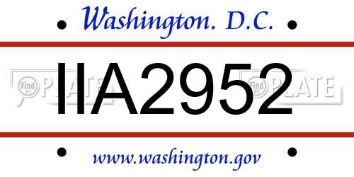 IIA2952 District Of Columbia License Plate