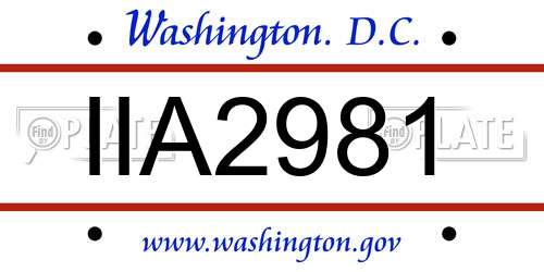 IIA2981 District Of Columbia License Plate