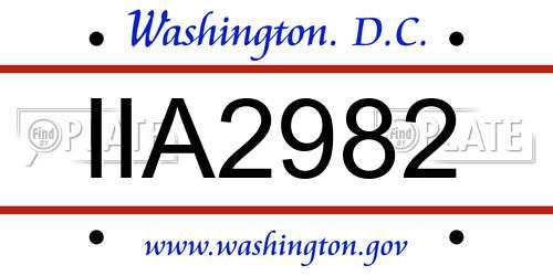 IIA2982 District Of Columbia License Plate
