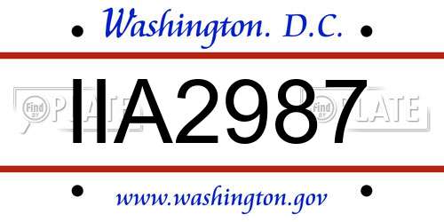 IIA2987 District Of Columbia License Plate