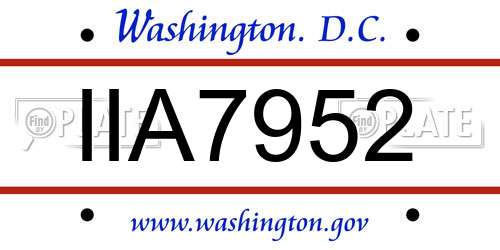 IIA7952 District Of Columbia License Plate