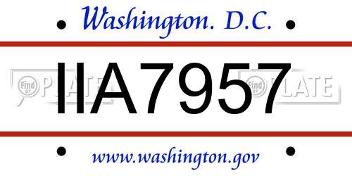 IIA7957 District Of Columbia License Plate