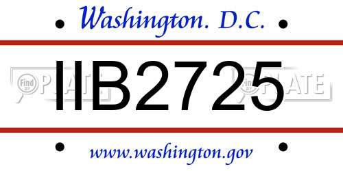 IIB2725 District Of Columbia License Plate