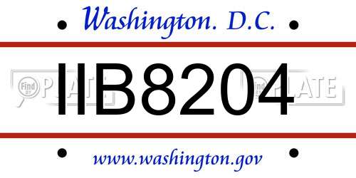 IIB8204 District Of Columbia License Plate