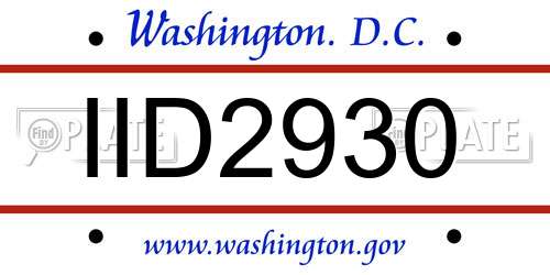 IID2930 District Of Columbia License Plate